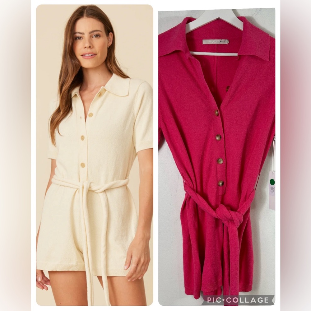 REVOLVE One Grey Day Bouclé Jumpsuit Romper Shorts Pink Women’s Small NWT‎  $248